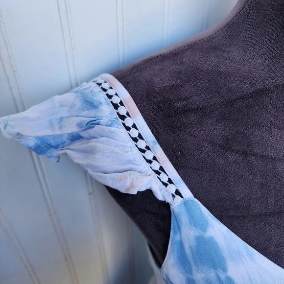 Japna Tie Dye Multicolor Pink Blue Maxi Dress Smocked Back Rayon Sleveless XS - Picture 5 of 12